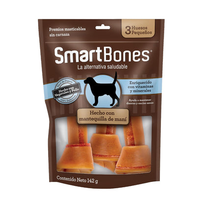 SmartBones Premios Perro, huesitos Mantequilla maní sin carnaza, Pack-3 pzs