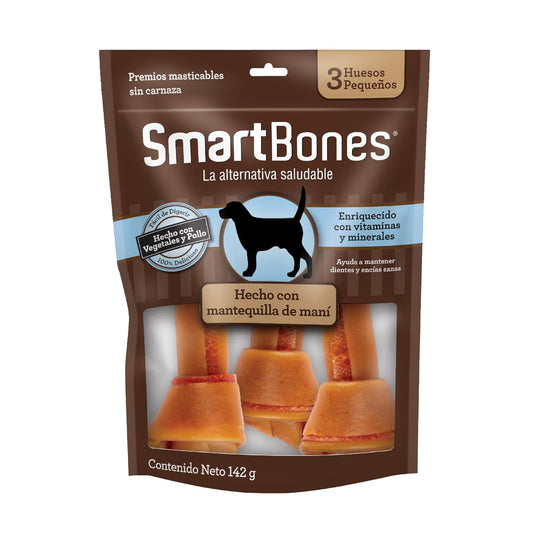 SmartBones Premios Perro, huesitos Mantequilla maní sin carnaza, Pack-3 pzs