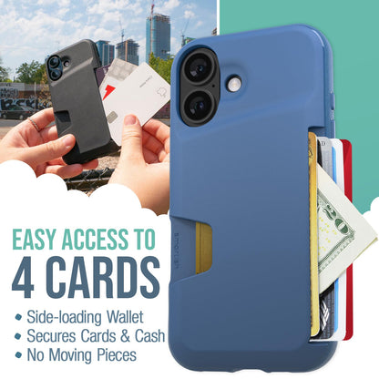 Smartish® - Funda Tipo portafolios para iPhone 16 - Wallet Slayer Vol. 1 Soporte para Tarjeta de crédito Delgado y Protector, con Ranura Oculta para Tarjeta Compatible con Apple iPhone 16, Azul en