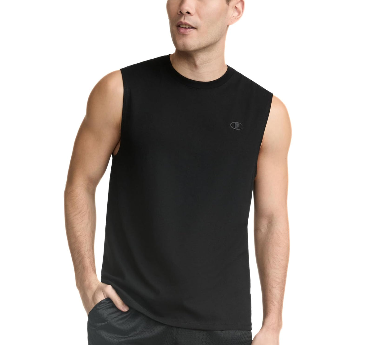 Champion Playera Muscular de Algodón para Hombre - Negro - Logotipo C - CH