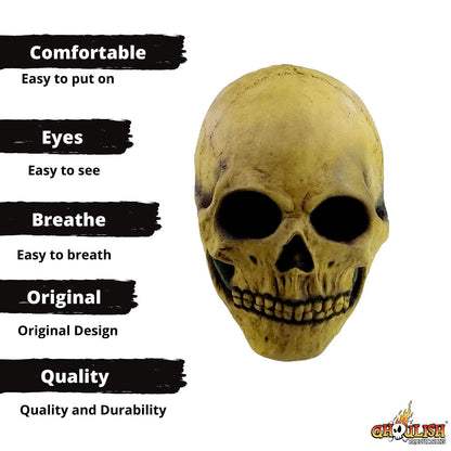 Ghoulish Productions Bone Skull, Máscara de Craneo de Esqueleto de Calaca, Máscaras de Calaveras de la Muerte Ideal para Disfraz de Halloween y Día de Muertos