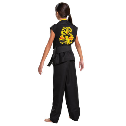 Cobra Kai - Disfraz oficial de Cobra Kai para niños, con cinturón negro, talla L (10-12)