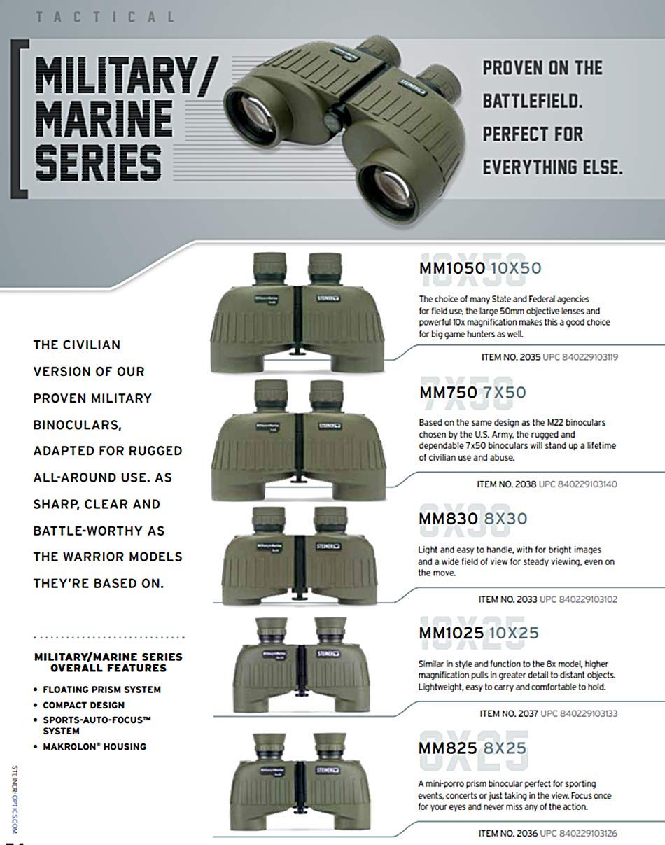 Steiner Military/Marine 8x30 Binocular | Óptica de alto contraste totalmente revestida, absorción de golpes de prisma flotante, impermeable, garantía de patrimonio
