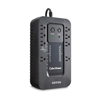 CyberPower - EC450G 450VA/260W sin interrupción (UPS) | 450VA/260W, 8 tomacorrientes, modo ECO, compacto, certificado UL