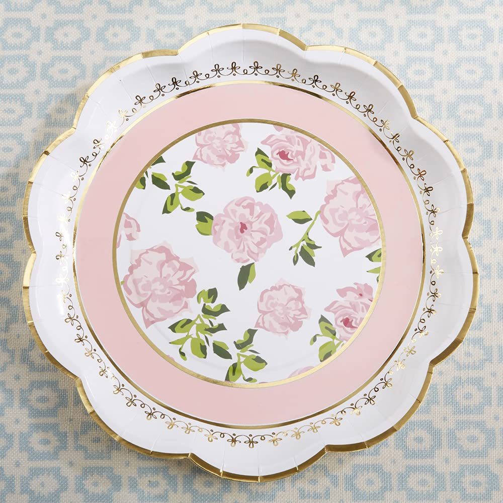 Kate Aspen - Fiesta de té floral clásico de 9 pulgadas Platos de papel decorativos de primera calidad | Suministros para fiestas, color rosa (juego de 16), (28590PK)