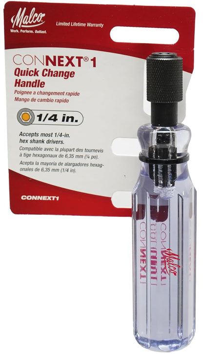 Malco Connext1 Quick Change Nut Driver Handle | Acetato moldeado, 5-1/4 in, 1/4 in chuck