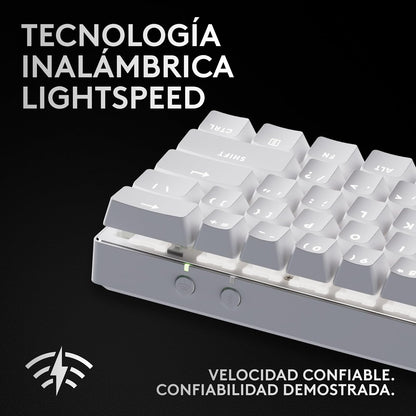 Logitech G Pro X 60 Lightspeed, Teclado inalámbrico para Juegos, 60% TKL mecánico Ultra Compacto para PC, RGB LIGHTSYNC, Teclas de PBT de Doble Moldeado, interruptores ópticos GX táctiles - Blanco
