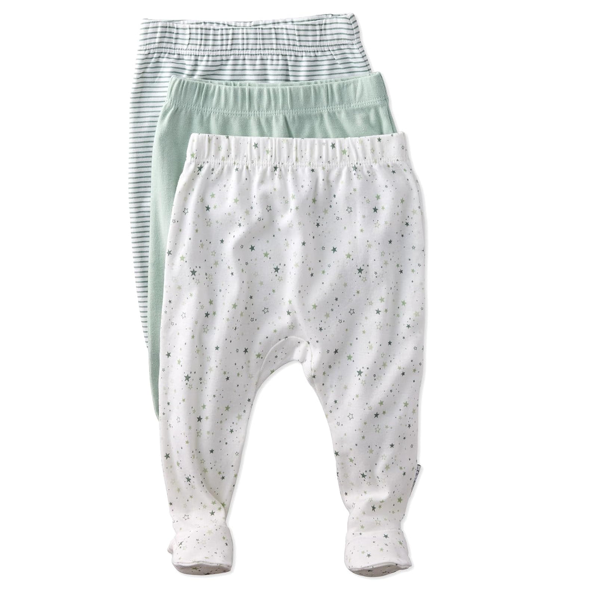 Butterblu Paquete de 3 Pantalones con Pies de Algodón Orgánico - 0-3 Meses - Sage Twinkle