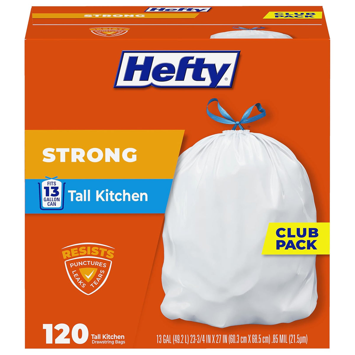 Hefty Bolsas de basura de cocina fuertes y altas, sin perfume, 13 galones, 120 unidades