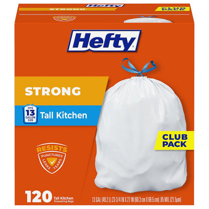 Hefty Bolsas de basura de cocina fuertes y altas, sin perfume, 13 galones, 120 unidades
