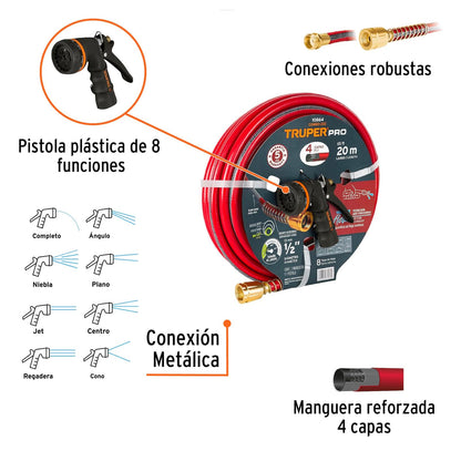 Truper COMBO-200, Combo manguera MAN-20X1/2X y pistola de riego PR-208