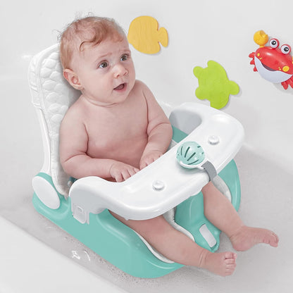 BabyBond - Asiento de baño para bebé con asiento y acostado, 2 modos, ajuste de 3 velocidades, potentes ventosas, silla de tina para bebé con toalla suave y cómoda, plegable y colgante