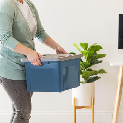 IRIS USA Caja para Archivos Carta/Oficio de 35 Qt, Azul/Gris | Protege documentos importantes y archivos carta/oficio con almacenamiento seguro para hogar y oficina