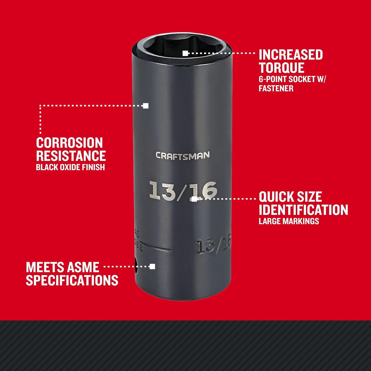 Craftsman CMMT16062 - Llave de vaso SAE (1/2", 13/16")
