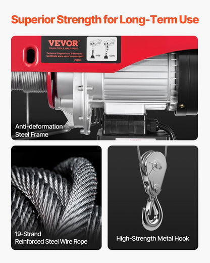 VEVOR - Polipasto eléctrico, cabrestante eléctrico de 120 V de 100 m inalámbrico y control remoto con cable de 100 m, altura de elevación de un solo cable de 40 pies, eslingas individual/dobles,