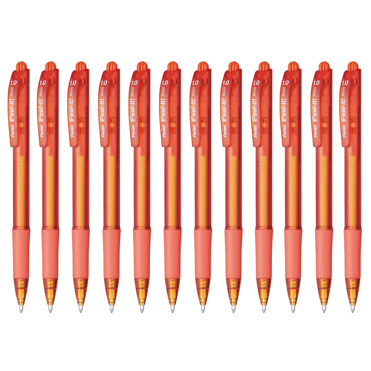 Bolígrafo Feel-It Pentel Retráctil Tinta de Baja Viscosidad Color Naranja Caja con 12 Piezas-BX420-F