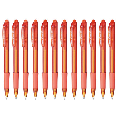 Bolígrafo Feel-It Pentel Retráctil Tinta de Baja Viscosidad Color Naranja Caja con 12 Piezas-BX420-F
