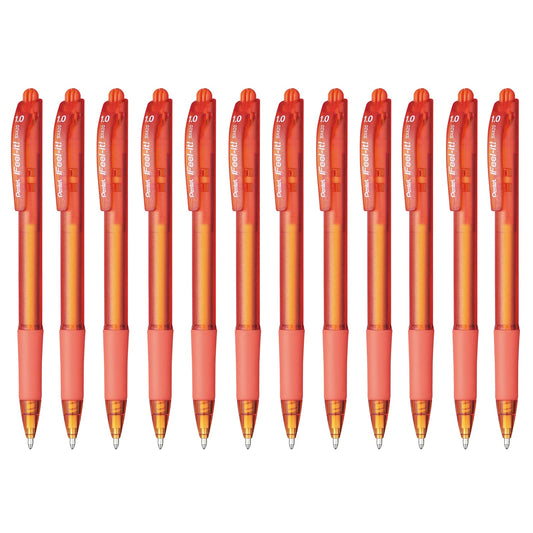 Bolígrafo Feel-It Pentel Retráctil Tinta de Baja Viscosidad Color Naranja Caja con 12 Piezas-BX420-F