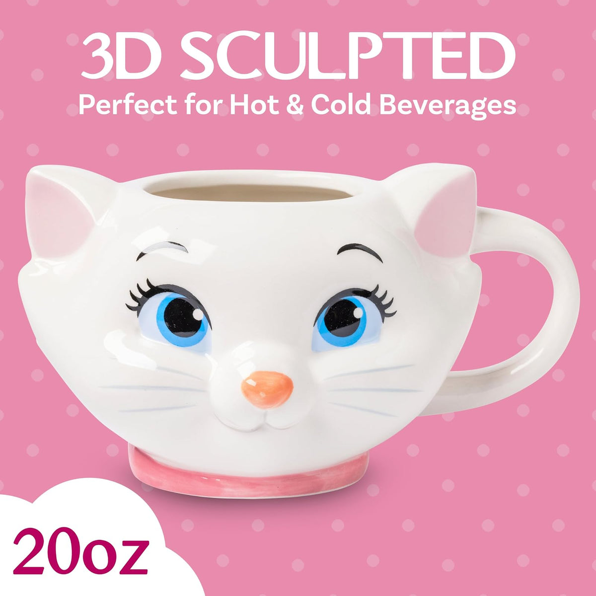 Silver Buffalo Disney Aristocats Marie Face - Taza esculpida 3D de cerámica, 20 onzas