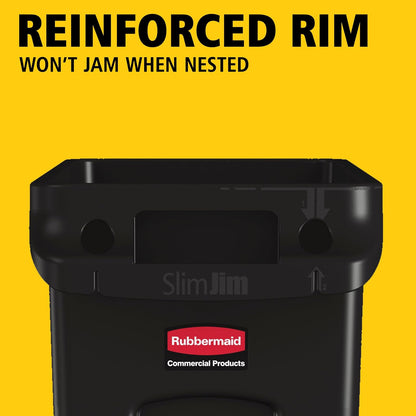 Rubbermaid Commercial Slim Jim Receptacle with Venting Channels, Rectangular, Plastic, 23 Gallons, Black (FG354060BLA) (1 Pack)