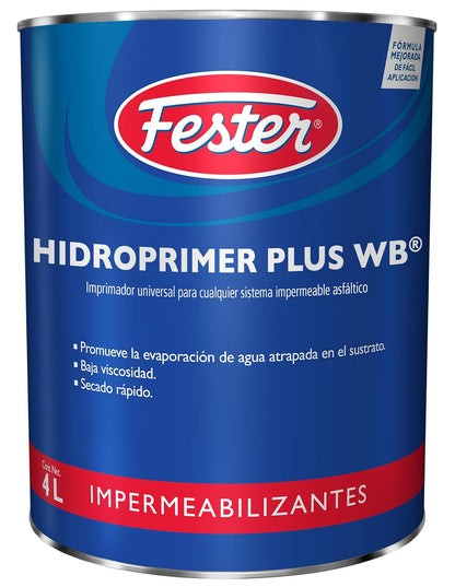 Fester Adhesivo Asfáltico Polimérico Hidroprimer Plus WB Base de Agua 4L, Imprimador en Emulsión de Baja Viscosidad para Sistemas Impermeables Asfálticos