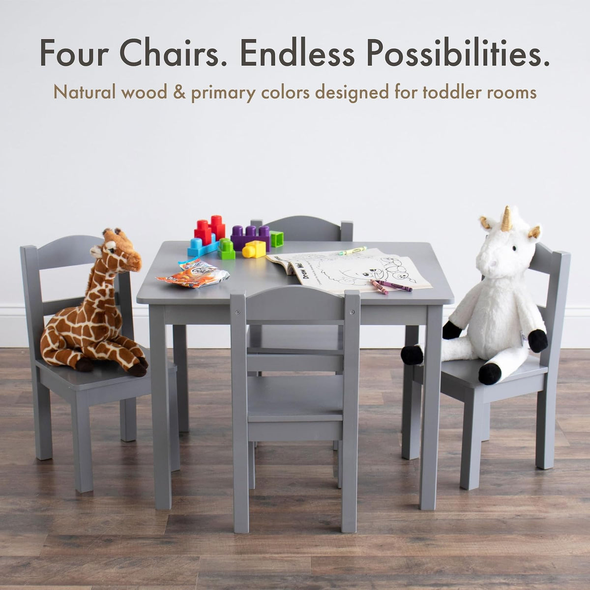 Humble Crew Wood - Juego de 4 sillas y Mesa para niños, Color Gris