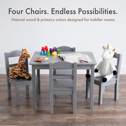 Humble Crew Wood - Juego de 4 sillas y Mesa para niños, Color Gris