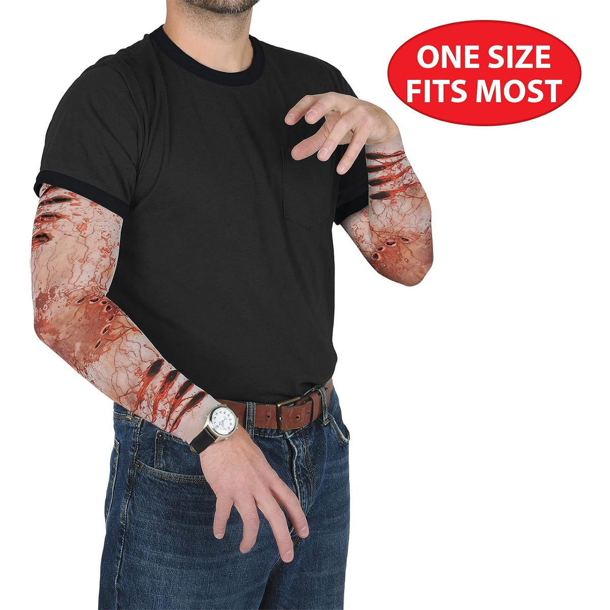 Beistle Zombie Bite Party Sleeve 1 par de ropa de Halloween, accesorio de disfraz, talla única, rojo/negro/marrón