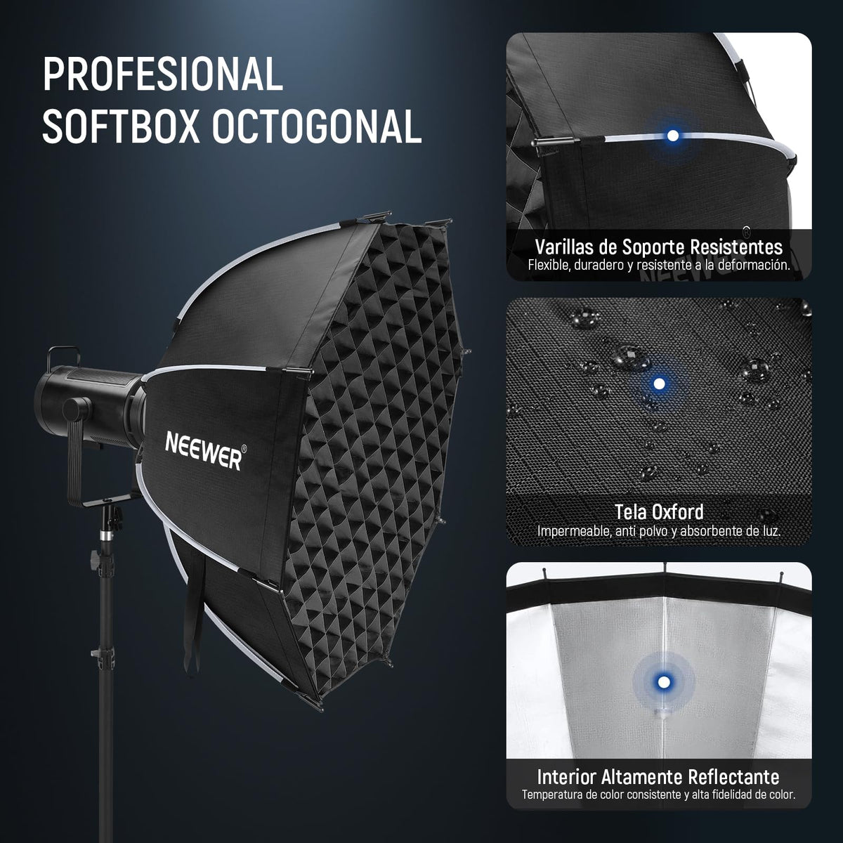 NEEWER 35.4'' Softbox Octagonal, Liberacion Rapida Parabolic Softbox,NS92P | Montura Bowens, Diffusers, Grid, Bolsa Compatible con Aputure 120d Compatible con Godox SL60w NEEWER Q4 AS600B CB300B Q300