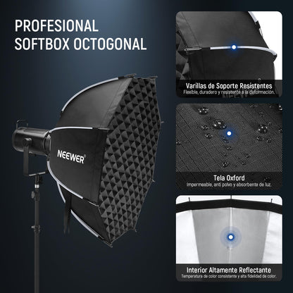 NEEWER 35.4'' Softbox Octagonal, Liberacion Rapida Parabolic Softbox,NS92P | Montura Bowens, Diffusers, Grid, Bolsa Compatible con Aputure 120d Compatible con Godox SL60w NEEWER Q4 AS600B CB300B Q300