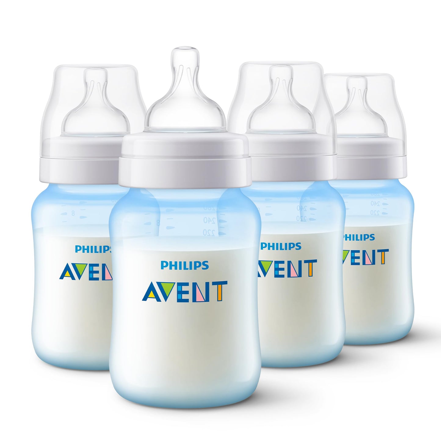 Philips Avent Biberón Anti-colic│con válvula anticólicos│Azul│9 oz/260 ml│1 m+│4 pzs│SCY121/20
