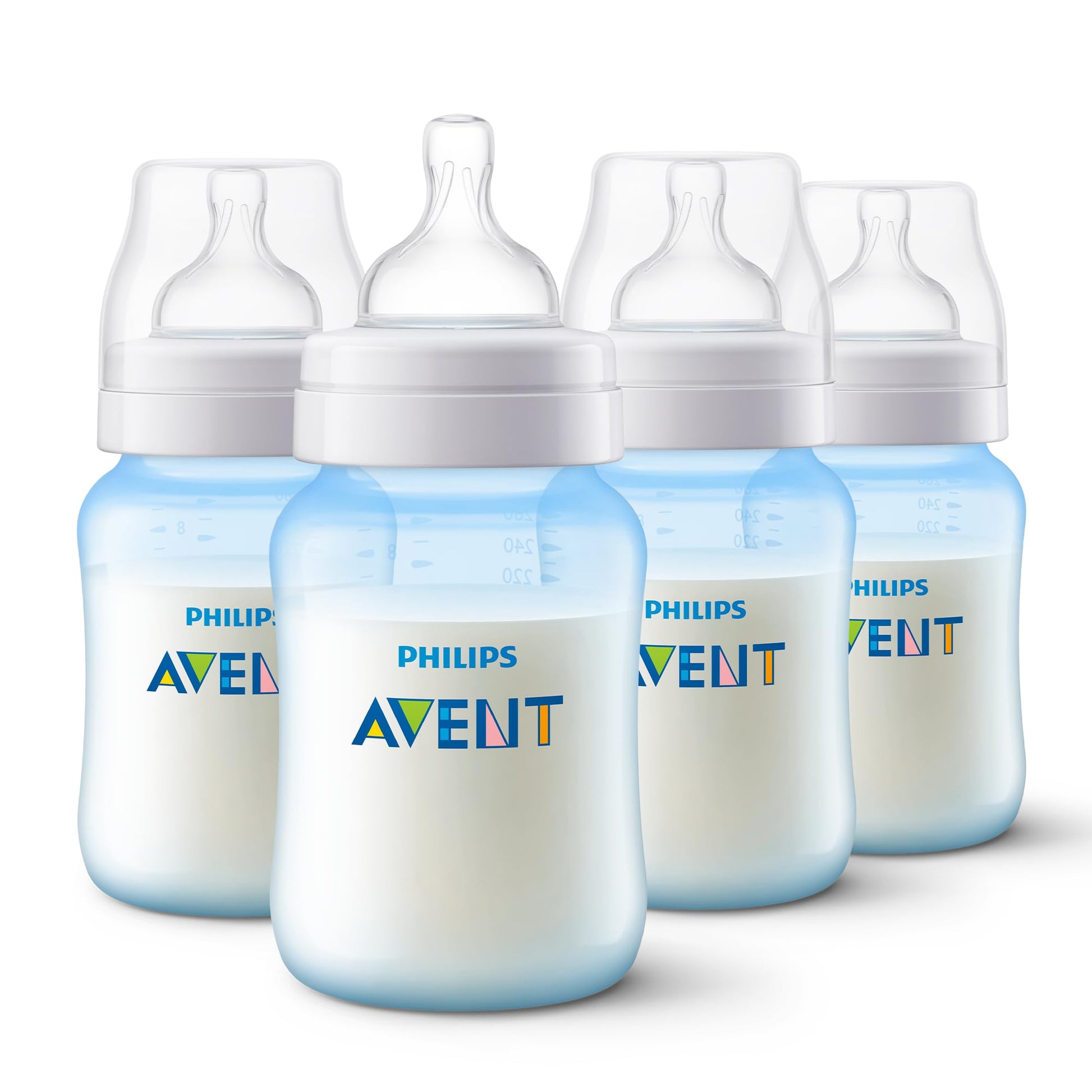 Philips Avent Biberón Anti-colic│con válvula anticólicos│Azul│9 oz/260 ml│1 m+│4 pzs│SCY121/20