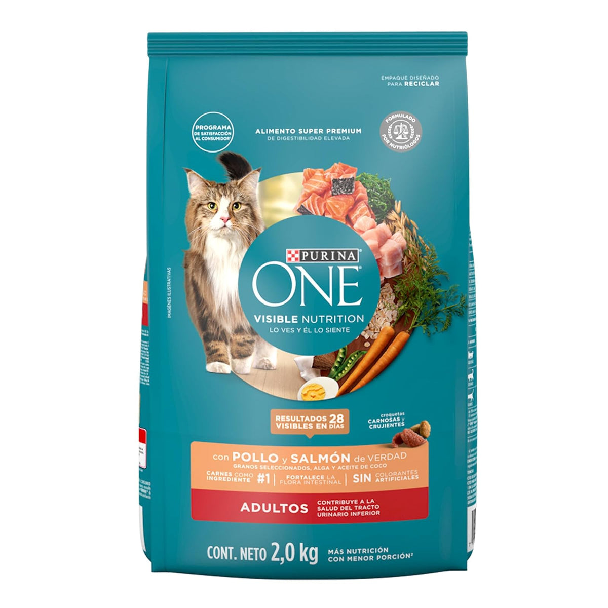 Purina One Gato Adulto Todos los Tamaños Sabor Carne y Salmón 2Kg