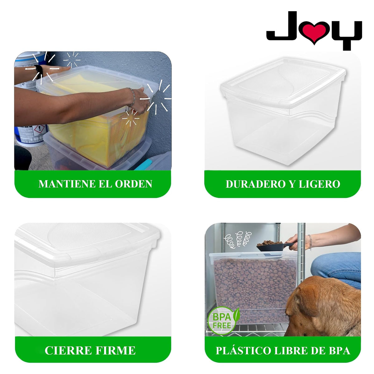 JOY - Caja de Almacenamiento 32 Litros, Pack de 2, para Organizar Armario, Juguetes, Ropa, con Cierre Click! y Agarraderas Reforzadas, Plástico Libre de BPA, Transparente