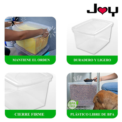 JOY - Caja de Almacenamiento 32 Litros, Pack de 2, para Organizar Armario, Juguetes, Ropa, con Cierre Click! y Agarraderas Reforzadas, Plástico Libre de BPA, Transparente