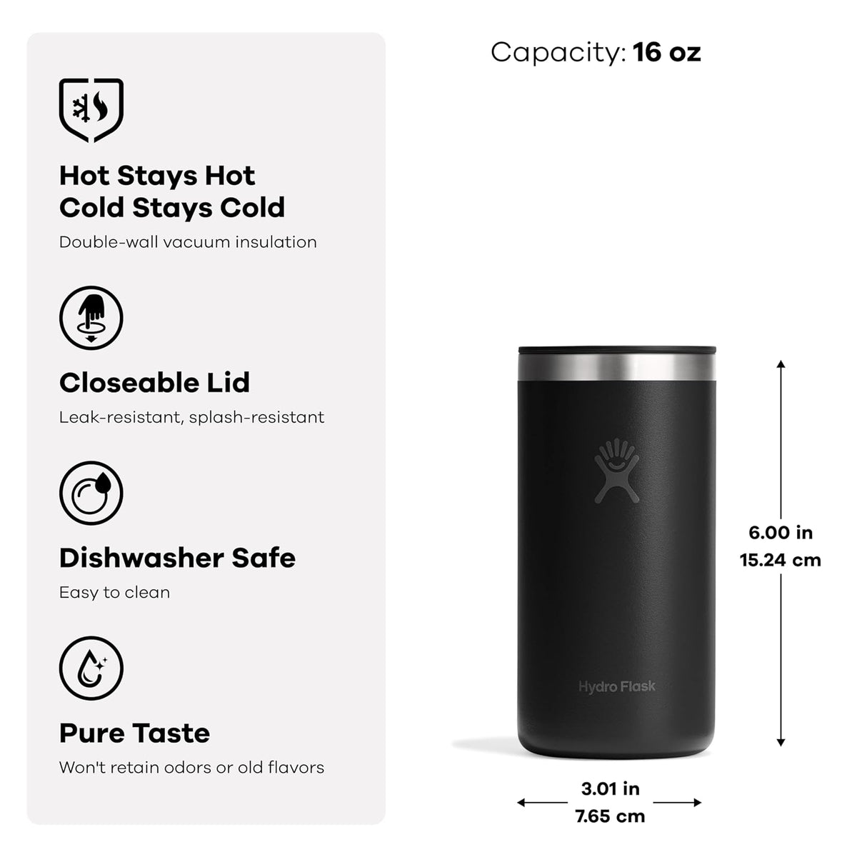 Hydro Flask - Taza de café de viaje, acero inoxidable aislado, antiderrames, a prueba de fugas, 16 onzas, color verde sirena