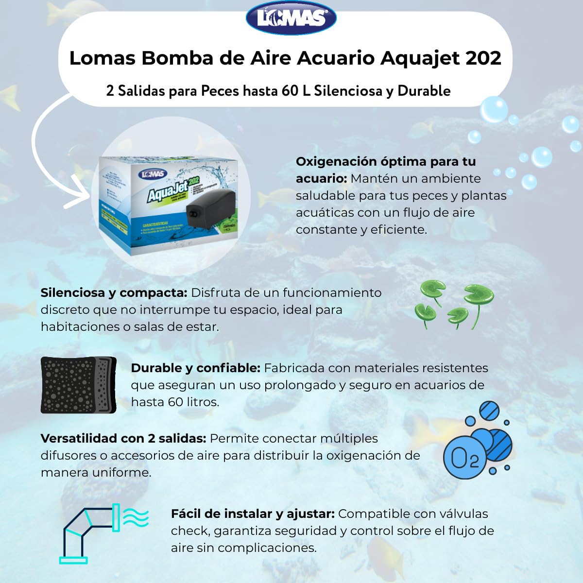 Lomas Aqua Jet Bomba de Aire de Galones para Peceras y/o Acuarios