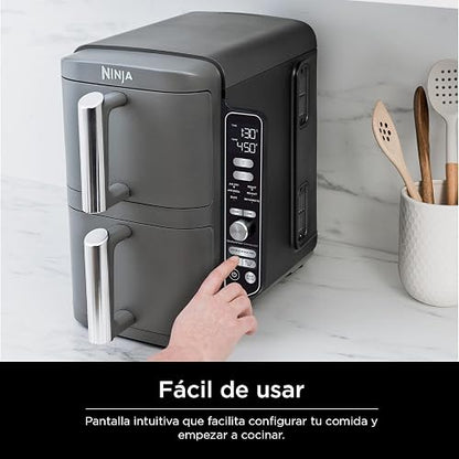 Ninja DoubleStack XL Freidora 9.45L 4 Alimentos a la Vez SL401LAA | 2 Cestas Apiladas, 4 Alimentos Simultáneos | 6 Modos | Diseño Compacto Ahorra Espacio