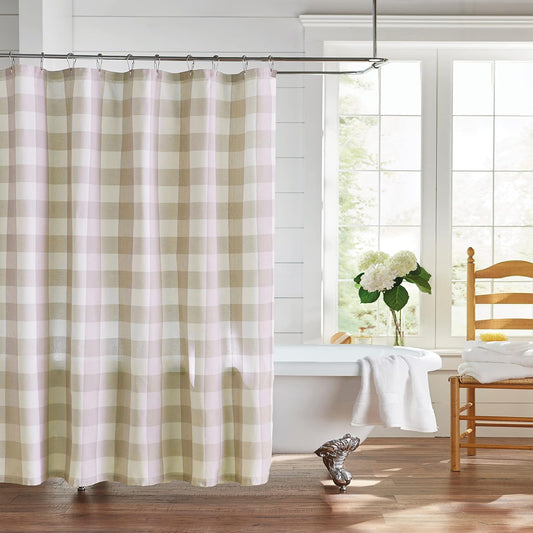 Elrene Home Fashions Cortina de Ducha a Cuadros de búfalo, Bronceado y Blanco., 72" x72", 1