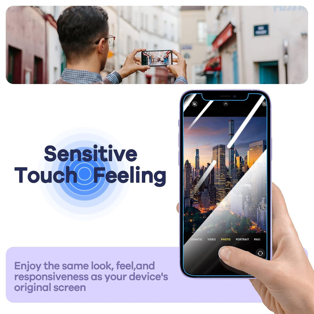 ORIbox Protector de visualización de vidrio para iPhone 12 y iPhone 12 Pro, 3 paquetes de protectores de visualización de vidrio templado transparente HD