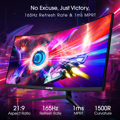 Sceptre 34-Inch Curved Ultrawide WQHD Monitor 3440 x 1440 R1500 up to 165Hz DisplayPort x2 99% sRGB 1ms Picture by Picture, Negro máquina 2023 (C345B-QUT168)