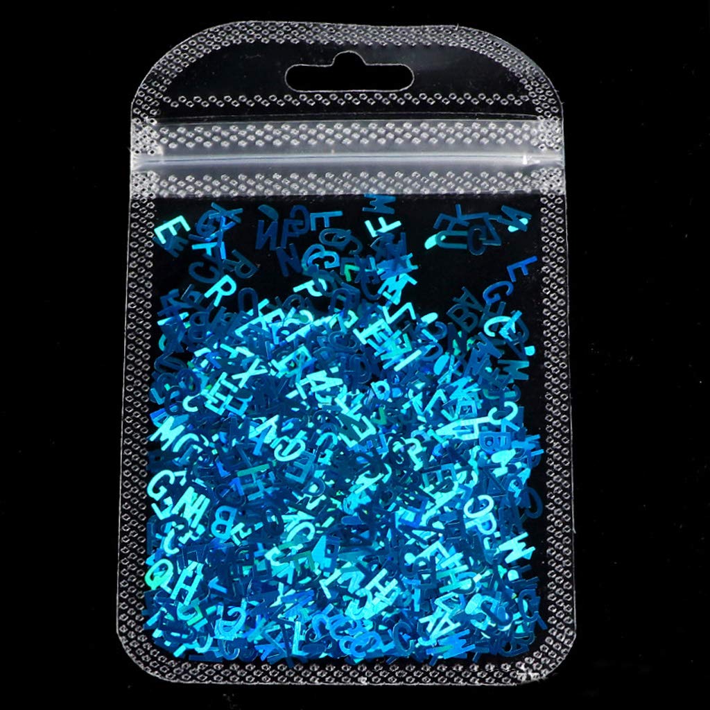 HELYZQ 5 Colores Alfabeto Letras holográficas Brillo Grueso Resina epoxi Lentejuelas 2g por