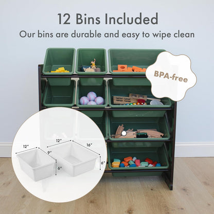 Humble Crew - Organizador de Almacenamiento de Juguetes para niños con 12 contenedores de plástico, Camuflaje, contenedores extraíbles para Sala de Juegos, recámara, Muebles para niños y niñas de