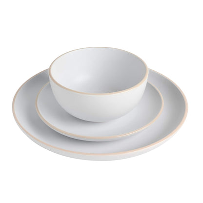 Gibson Home Rockaway Juego de vajilla redonda de gres de 12 piezas, servicio para 4 platos y cuencos blancos, acabado mate moderno, apto para microondas y lavaplatos