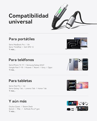 INIU 100W Cable USB C a C, [2m] Cable Tipo C Carga Rápida Nylon Type | 20V 5A Carga Rapida Nylon PD para iPhone 17 16 Pro Max, MacBook iPad, Samsung S26, Pixel Xiaomi Steam Deck PS5