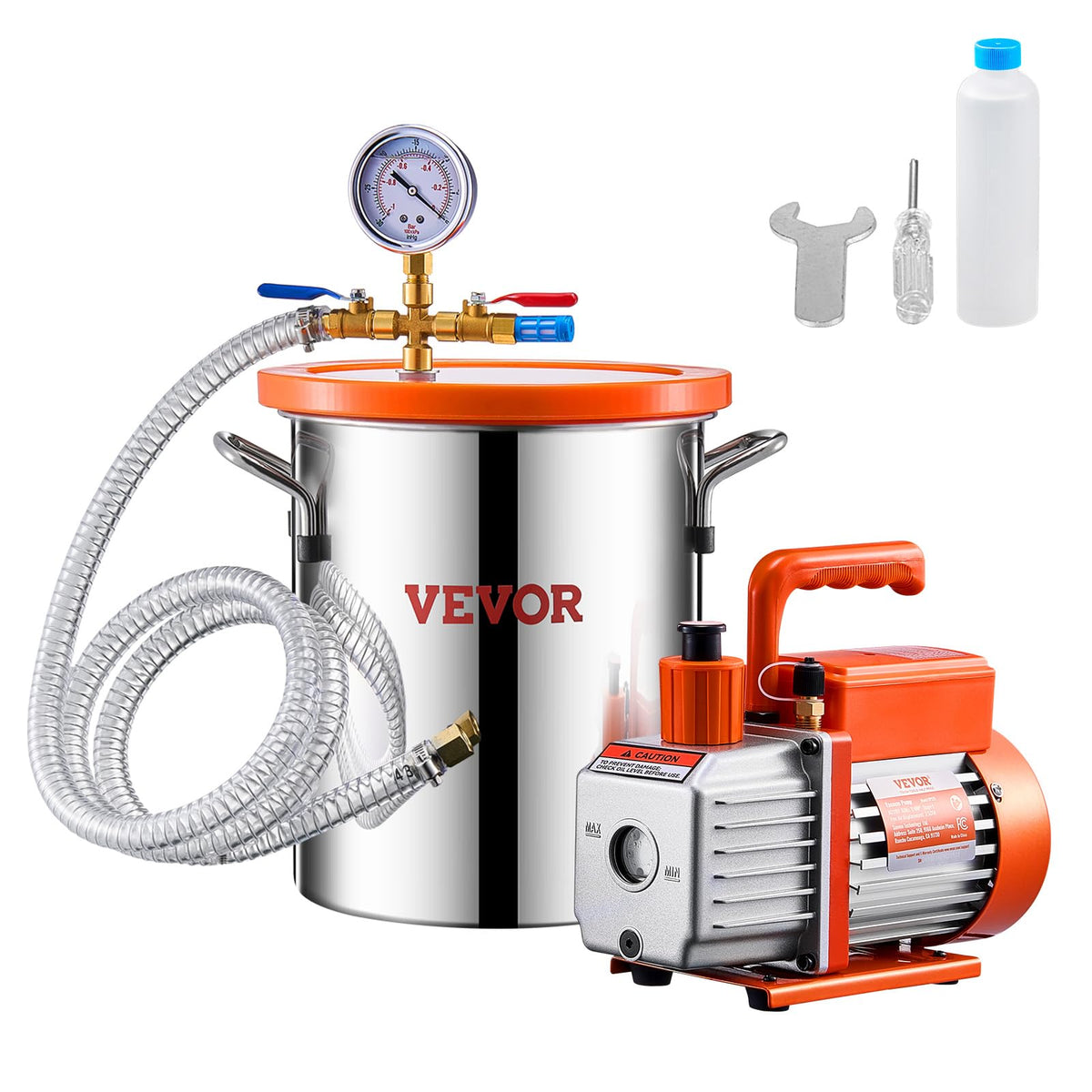 VEVOR Kit Cámara de Desgasificación con Bomba de Vacío, 3.5 CFM - Tapa acílica de 3.0 galones, 3.5 CFM