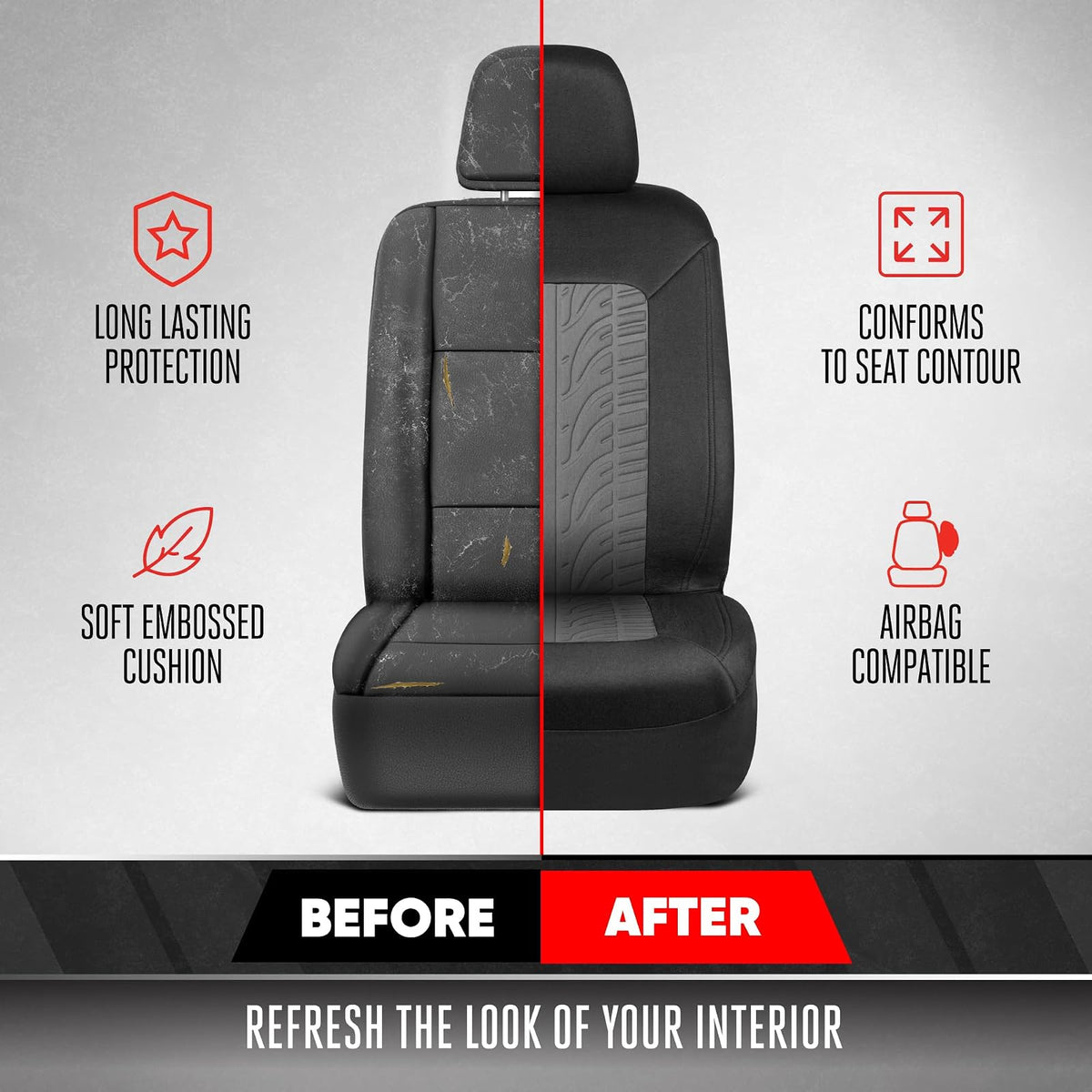 Motor Trend Fundas de Asiento Delanteras de Neumático Gris Carbón para Autos, Camiones y SUV, Paquete de 2, MTSC-6104-CC