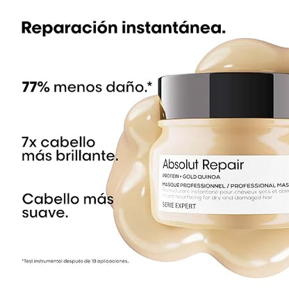 L'Oréal Professionnel Absolut Repair Golden Mask 250ml | Para cabello grueso y dañado. Mascarilla dorada reparadora que repara y da brillo con quinoa dorada y proteínas.