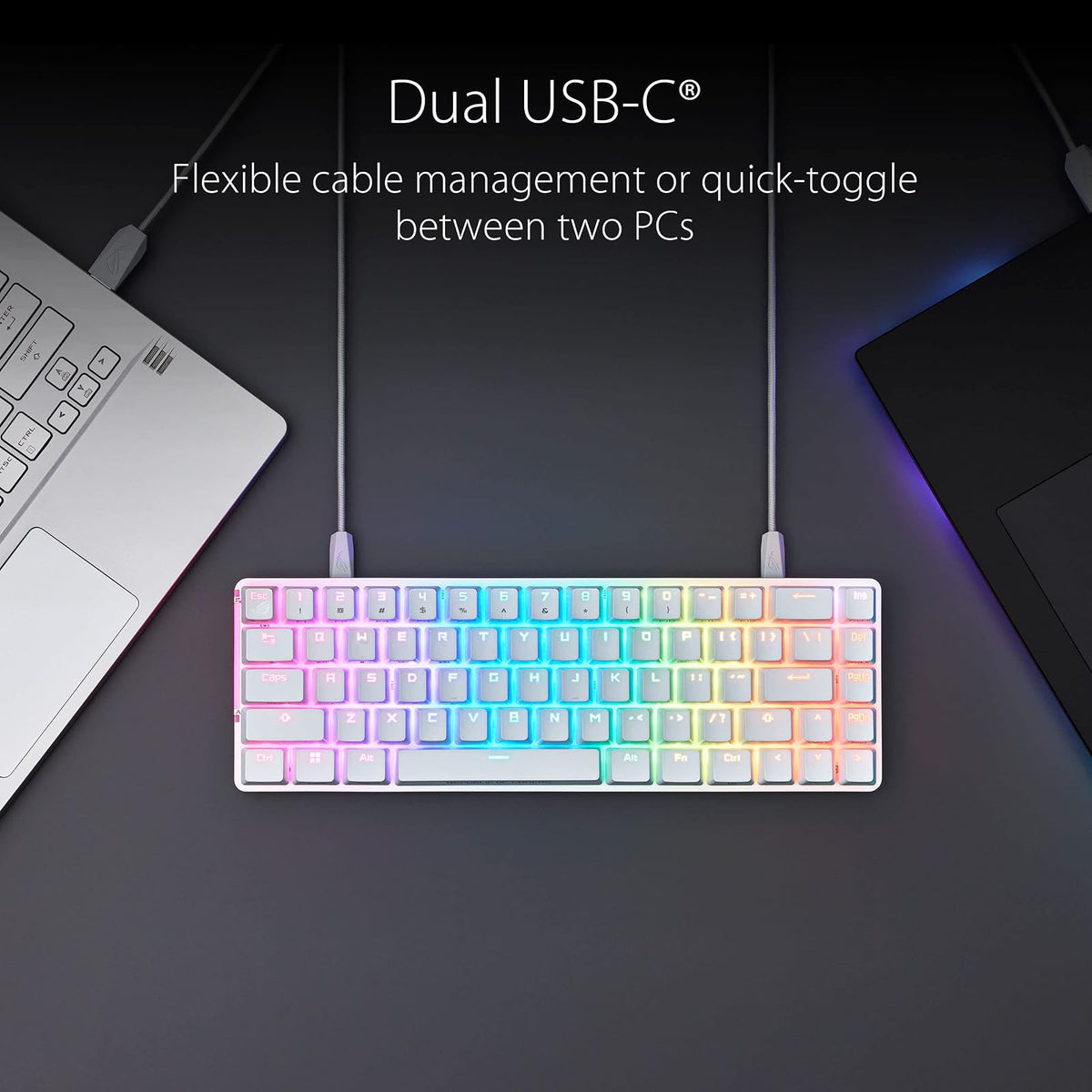 ASUS ROG Falchion Ace Teclado Mecánico Teclas PBT para FPS MOBA y Esports | Teclado mecánico 65% alámbrico USB-C, switches ROG NX Red lineales prelubricados, teclas PBT, panel táctil, RGB por tecla