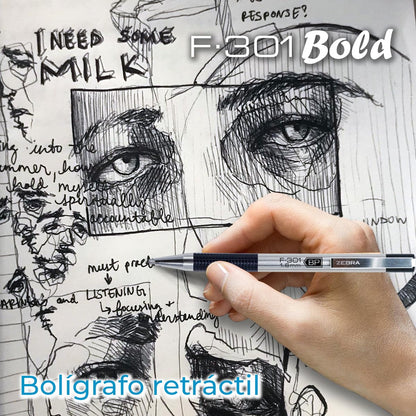 Zebra Stainless Steel Set Azul: Juego De Bolígrafo y Portaminas M/F 301 + Bolígrafo F-301 Bold + Bolígrafo F-301 Compact + Bolígrafo Tinta Gel G-301 + Pluma Fuente V-301.